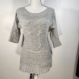 Gray Size Medium Cable knit Short Sleeve Top Boat Neck